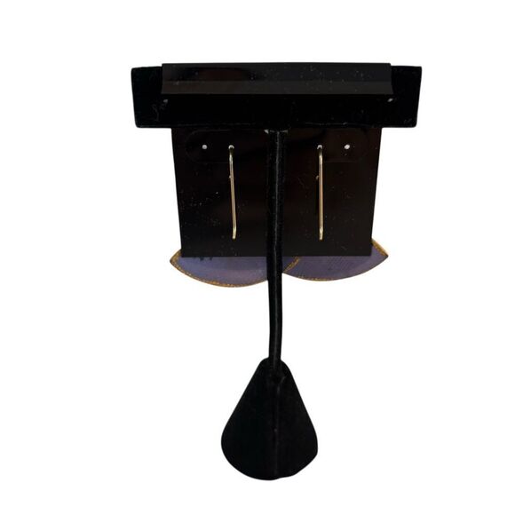 Elegant Hand Painted Rose Gold Trimmed White, Blue & Lavender Fan Earrings - Picture 4 of 6